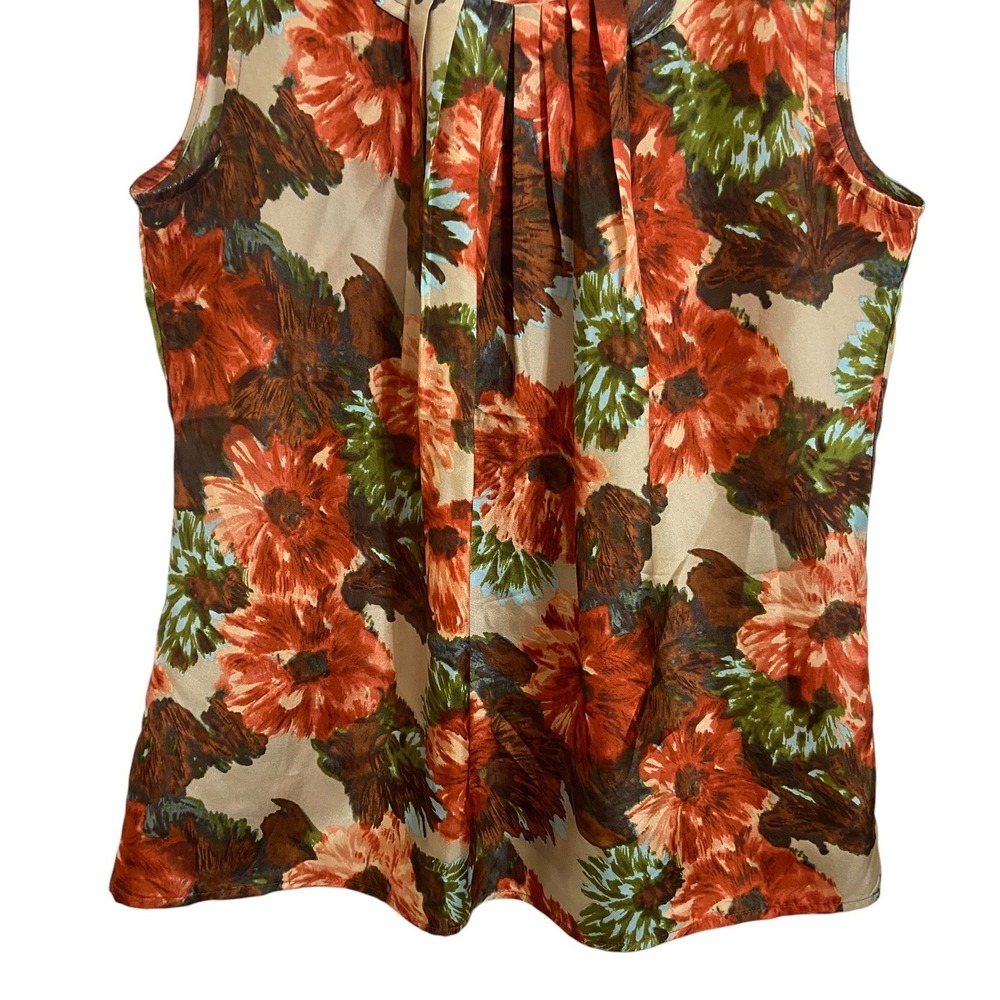 Talbots 100% Silk Floral Sleeveless Blouse Pleated Neck Romantic Boho Feminine 4 - Picture 7 of 9